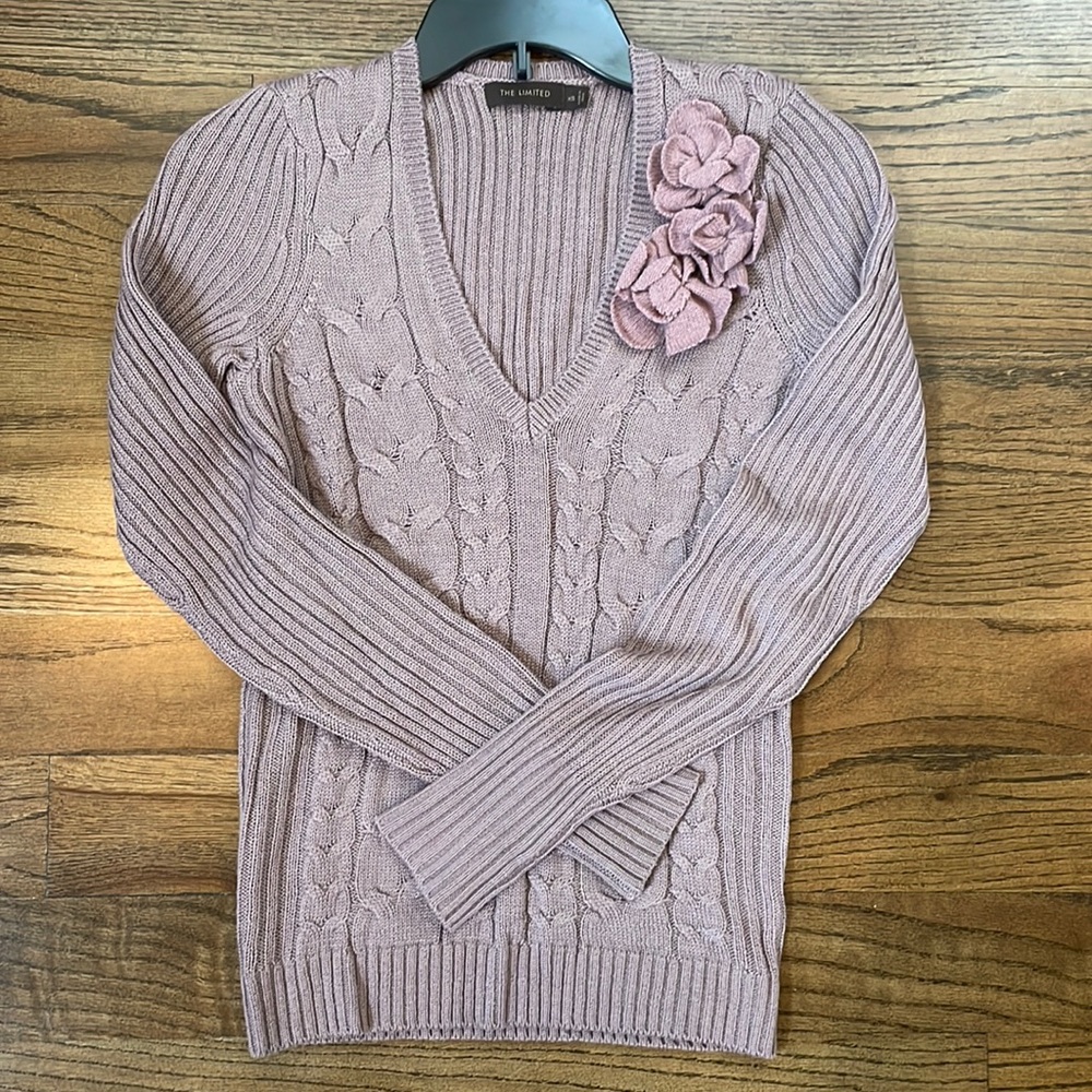 The Limited Purple Sweater with Floral Accent